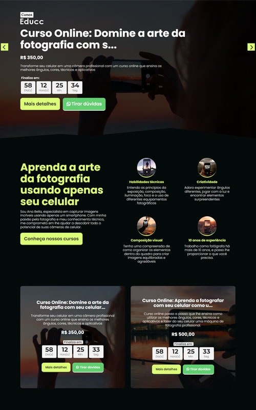 Projeto de site criado para vendas de curso online