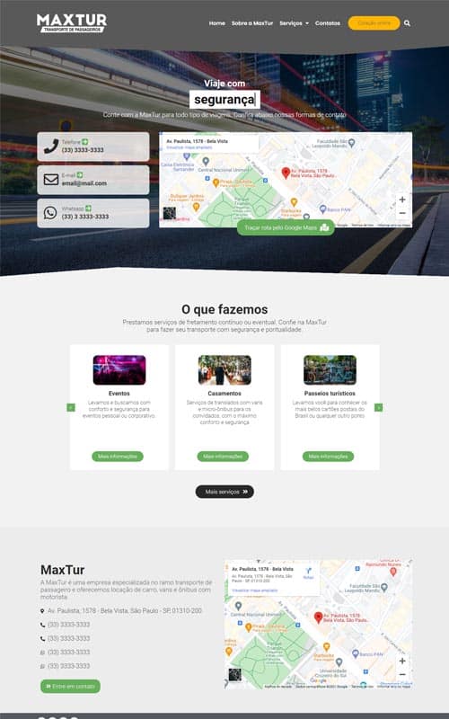 Modelo de site para empresas de viagens, transporte de pessoas, vans, escolares